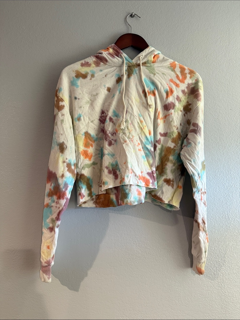 wild fable Cream Multicolor Cropped Tie-Dye Hoodie